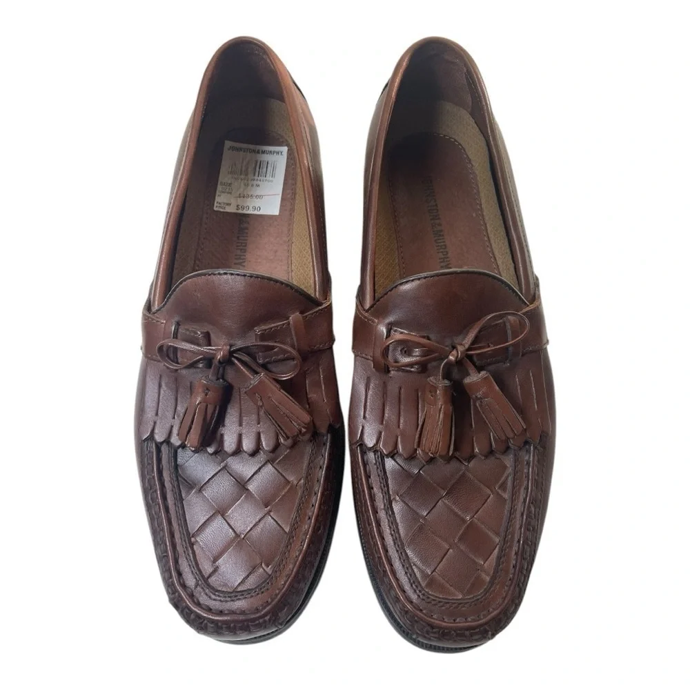 Johnston & Murphy Men’s Halsey Brown Leather Woven Tassel Loafers